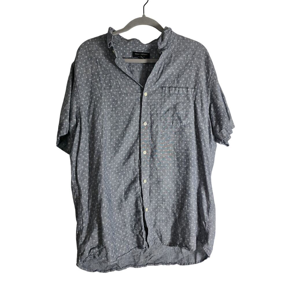 Banana Republic Mens XL Linen Blend Button Shirt Blue Slim Fit Casual Vacation